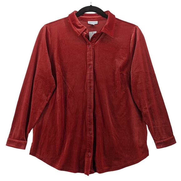 Charter Club Velour Shirt XL Ravishing Red Velvet Womens Button Down Long Sleeve - Picture 11 of 12